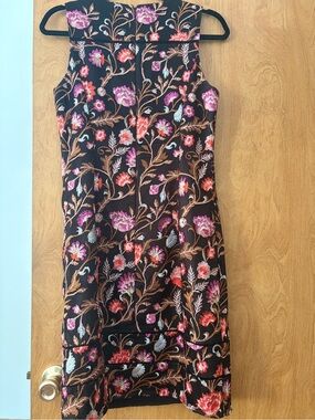 White House Black Market Black Floral Embroidered Mini Dress